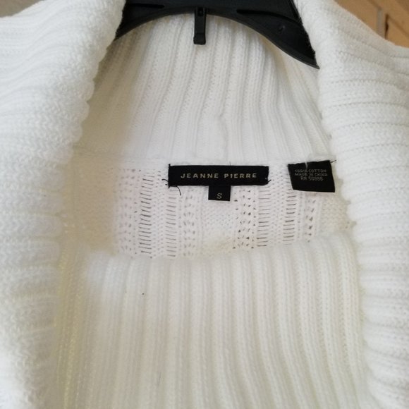 Cowlneck Sweater by Jeanne Pierre White Cable knit Size S 100% Cotton - Picture 5 of 6